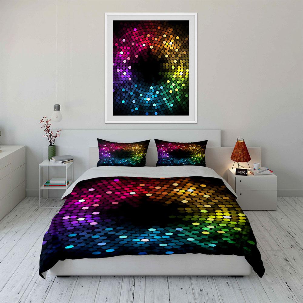 Colorful Circular Dot Design Bedding Duvet Cover Set (1*Duvet Cover 2*Pillowcases, without duvet insert)