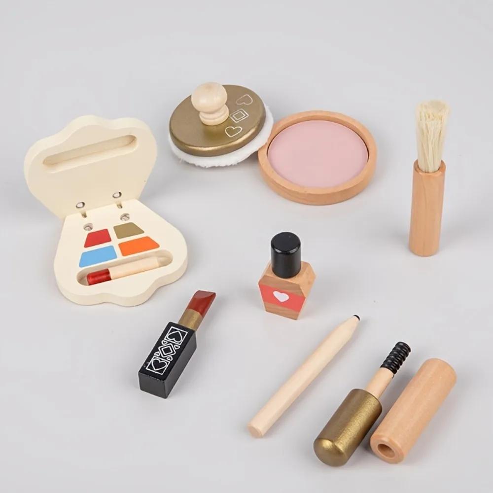 Montessori Wooden Makeup Toys for Girl, Girls Pretend Beauty Makeup and Salon Set Toys, Toddler Makeup Kit Gift Toys