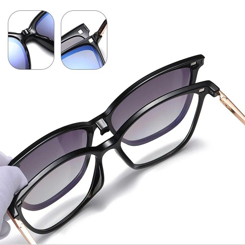 2 In 1 Finished Cat Eye Myopia Prescription Glasses Women Optical Magnetic Clip On Polarized Sunglasses Degree 0-6.0 Oculos