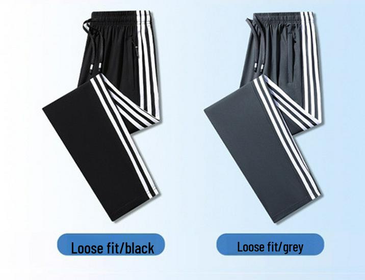 Men's Casual Ice Silk Pants - Lightweight, Loose-Fit, Breathable Three-Stripe Design, Perfect for Summer Outdoor Sports.