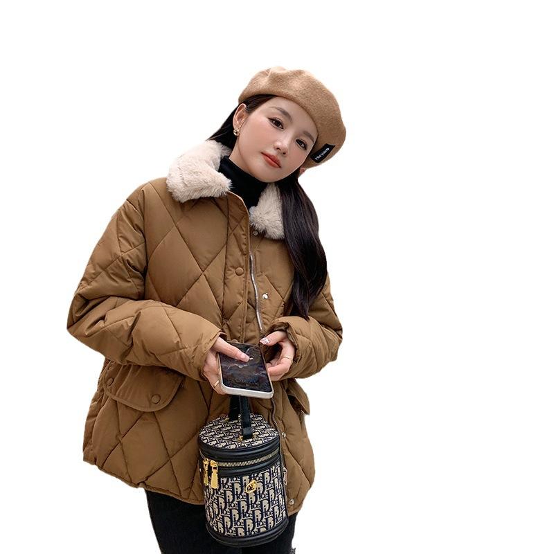 Женская короткая куртка-бомбер большого размера с цветными лацканами, зимняя повседневная одежда из хлопка, хлопковое пальто, куртка