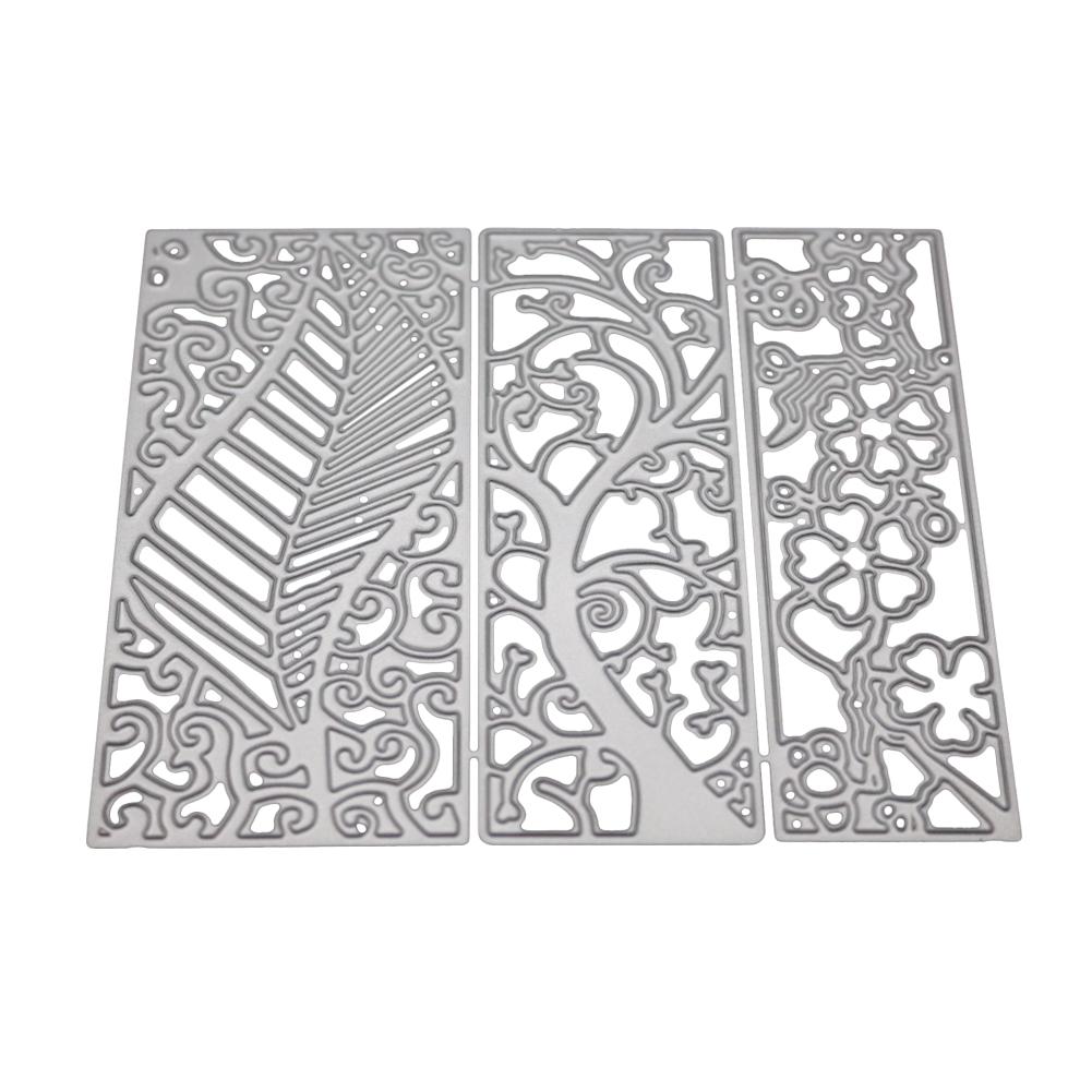 3 шт. прямоугольная рамка цветок дерево металлический серебристый трафарет тиснение резка штампы для скрапбукинга бумага альбом карты изготовление