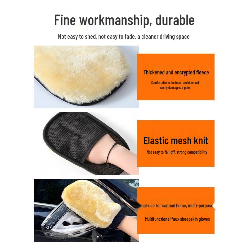 Plush Wool Car Wash Mitts - Gentle on Paint, Bear Paw Design for Waxing and Wiping.