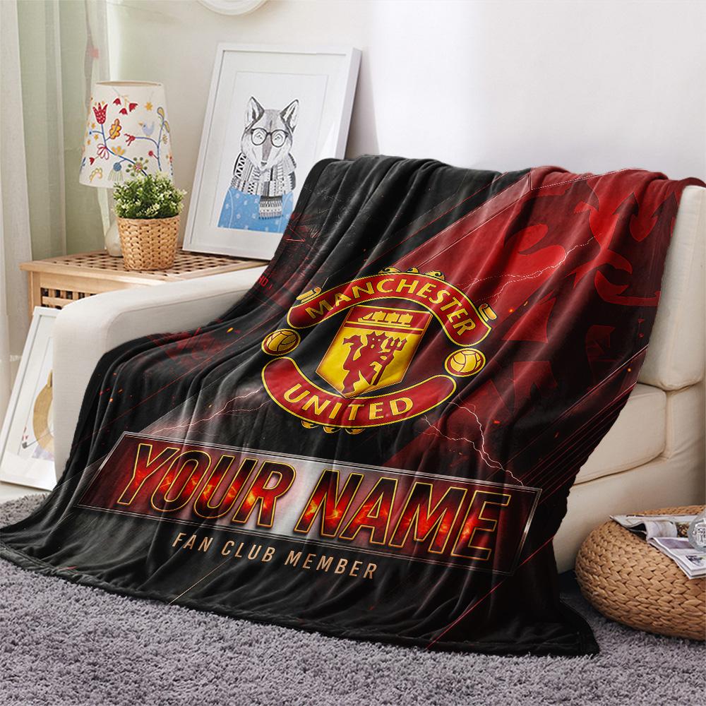 Custom Name Manchester UnitedFlannel Blanket, High quality Comfortable for All Seasons, Home Decor, Warmth and Comfort