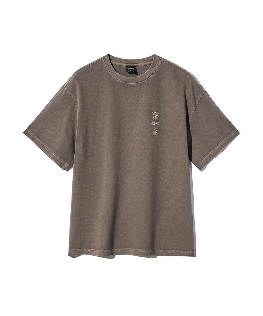 GAKKAI UNIONS Symbol Over-Crop Pigment Embroidered T-Shirt Khaki Mocha