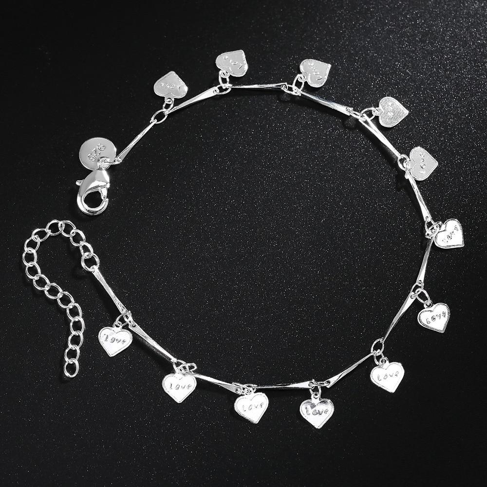 925 Sterling Silver Bracelets For Women Lucky Love Letter Heart Silver Chain Bracelet Pulseira Gift Wedding Jewelry S -B164