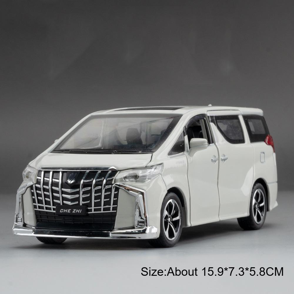 1:32 Scale Hiace Alphard Car Model Toy Alloy Diecast Rubber Tires Sound Light Doors Opened Pull Back Miniature SUV Kids Gifts