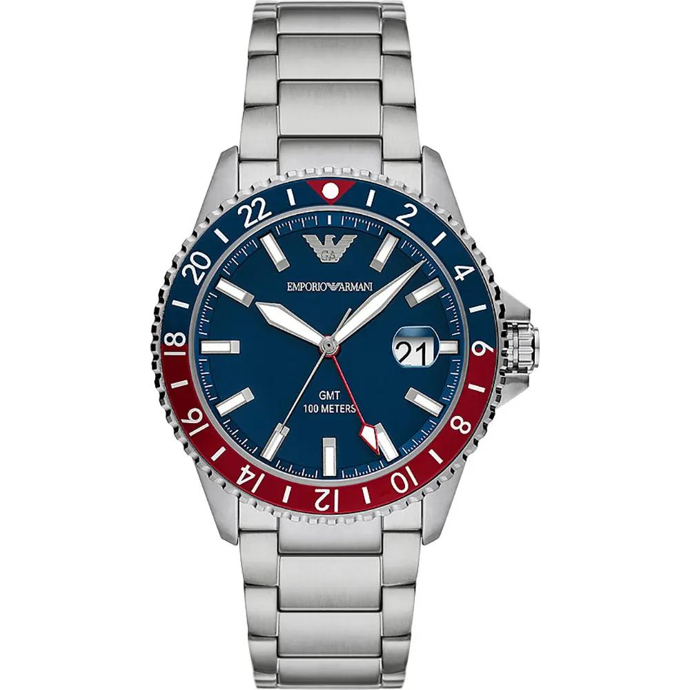 Emporio Armani Мужские кварцевые часы Diver GMT Синий металл AR11590