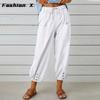 Женские брюки Свободные брюки из хлопка и льна с высокой талией Женские брюки-девятиминутки с широкими штанинами