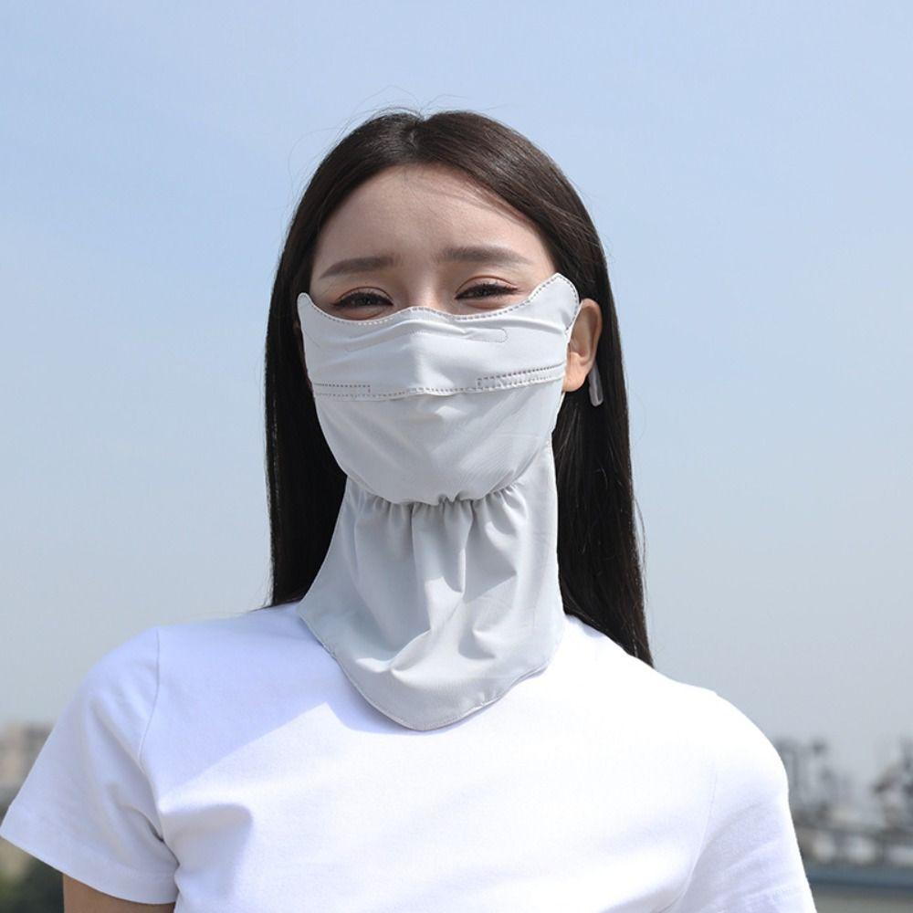 Hanging Ear Ice Silk Mask Solid Color Neck Sunshade Face Shield Ice Silk Face Mask  Summer