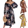 Женское модное платье-трапеция с цветочным принтом и длинными рукавами, платье-пуловер с квадратным вырезом и завязкой