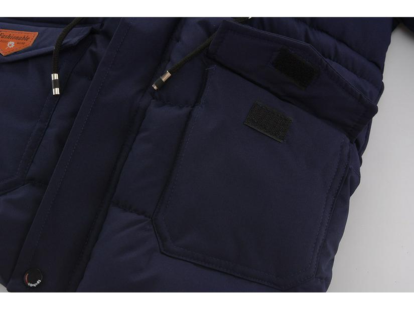 Зимнее пальто для мальчиков в корейском стиле: Плотный пуховый хлопок, на бархатной подкладке, средней длины, для детей постарше