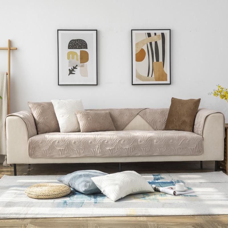 Autumn and Winter New Solid Color Plush Embroidered Quilted Sofa Cushion Modern Simple Anti-slip Sofa Cushion Cover