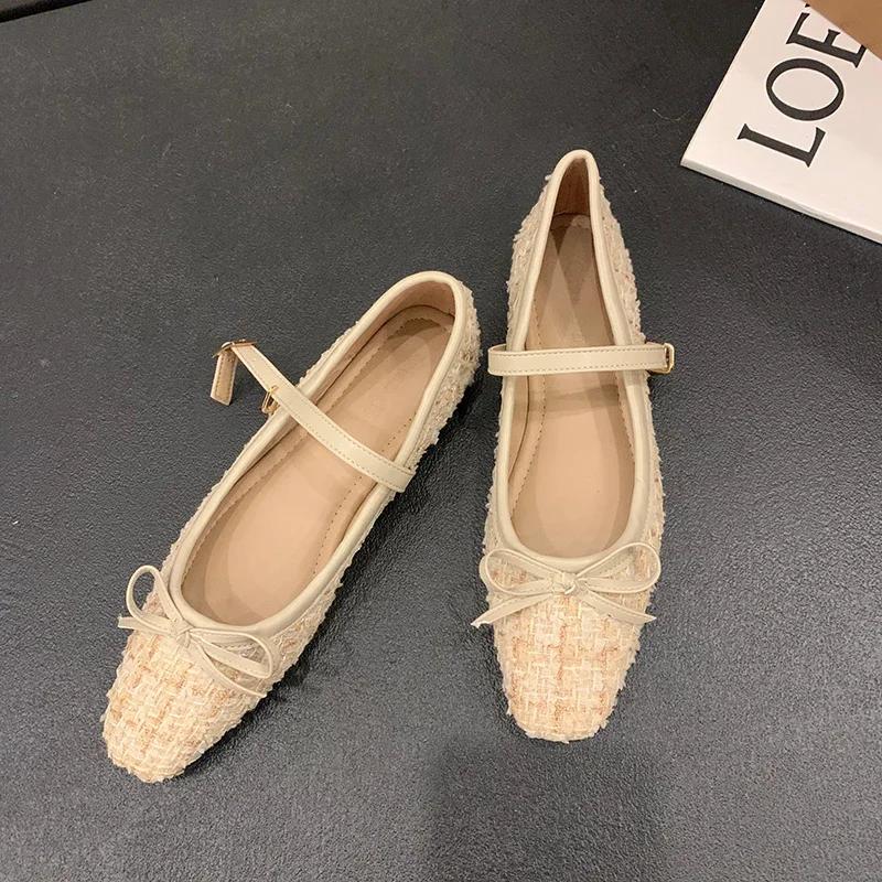 Элегантные туфли-лоферы 2024 Весна Женские однотонные туфли с пряжкой на мягкой подошве Женская мода Круглый носок Бабушкины туфли на плоской подошве Мокасины с бантом
