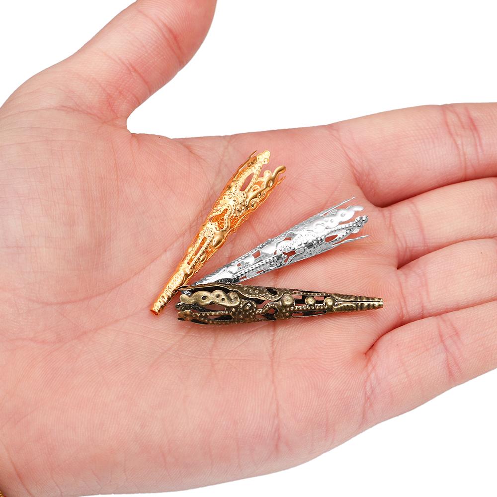30pcs/Lot 42X8mm Alloy Bugle Filigree Caps End Bead Hollow Out Flower Cone Crystal Pendant Connector For Jewelry Making Supplies