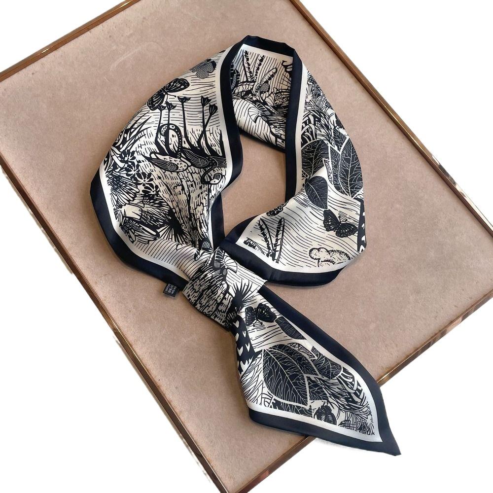 Multi-functional Women Silk Scarf Flower Print Ladies Neck Tie New Satin Silk Ribbons  Summer