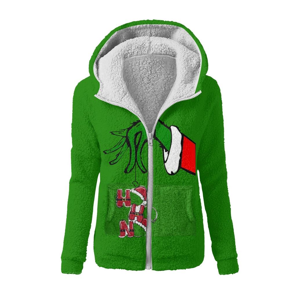 Женская зимняя повседневная модная плюшевая куртка-свитер на молнии с капюшоном и принтом