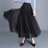 Women Midi Skirt Elastic High Waist Long Skirt with Solid Mesh Hem Solid Color A-Line Skirt Daily Wear