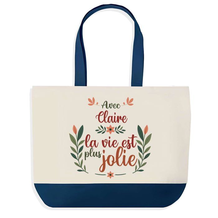 Tote bag - PLANETEE - Claire la vie est plus jolie - Bleu - Coton - 40x45 cm