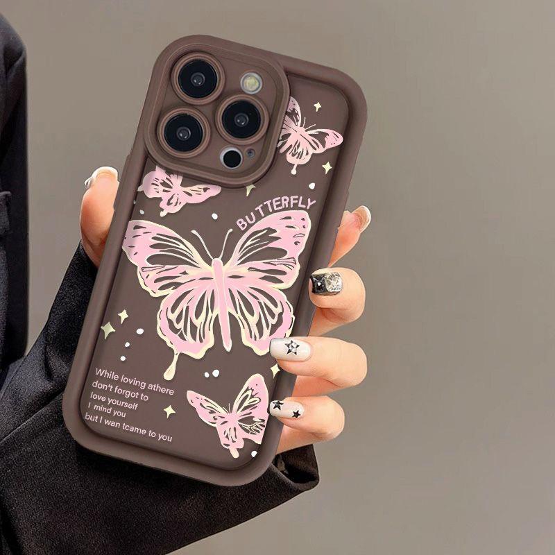 Розовый узор бабочки модный женский мягкий силиконовый чехол для телефона iPhone 15 Pro 11 13 12 14 Pro Max XR XS Max 7 8 Plus SE противоударный защитный чехол