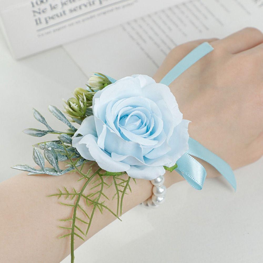 Pearl Bridegroom-bride Corsage Simulation Flower Rose Corsage Elegant Pearl Wrist Flower  Prom