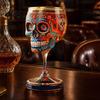 Skeleton Themed Wine Glass Gothic Skull Glass, Hand Painted Goblet, Day Art Glassware of The Dead Decor, Unique Bar Gift for Halloween Altar Accessory