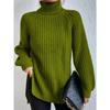Autumn and Winter Women's Plus Size Knit Sweater Medium Long Shoulder Sleeve High Lapel Split Sweater Dress