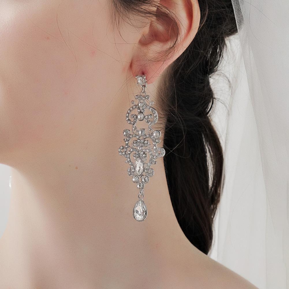 Серьги из сплава в стиле ретро со стразами, высококачественные серьги, повседневные женские украшения, легкие и роскошные свадебные серьги