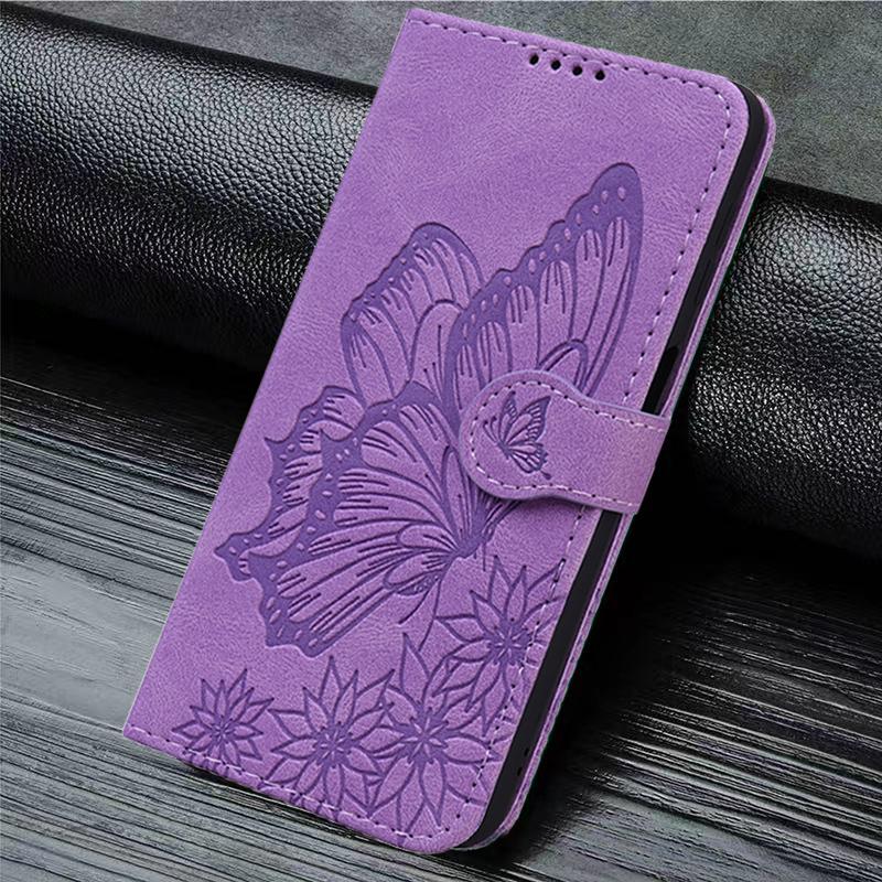 Кожаный чехол с тиснением и бабочкой, кошелек-подставка для карт для iPhone Xiaomi Redmi Samsung Huawei Oppo Nokia, раскладные сумки для книг, магнитный чехол для телефона
