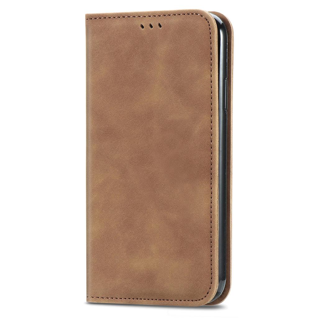 For iPhone 16 Leather Case with Card Holder Magnetic Absorption Phone Cover - Brown