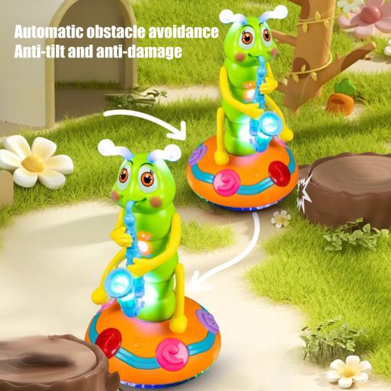Electric Dancing Caterpillar Toy with LED Light Music Toddlers Swinging Saxophone Caterpillar Toy Boys Girls Tummy Time Interactive Crawling Toy