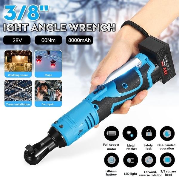 28V 60Nm Electric Cordless 90° Ratchet Wrench 3/8