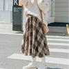Milk Tea Woolen Plaid A-line Skirt for Autumn/Winter – High Waist, Slimming Midi for Students