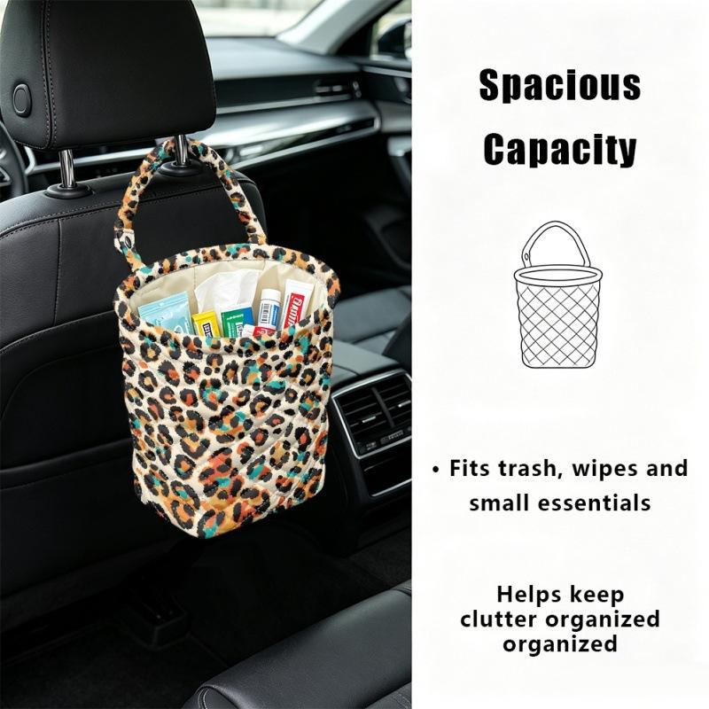 Car Trash Can Creative Multi-Functional Hanging Leopard Print Car Storage Bucket Umbrella Storage