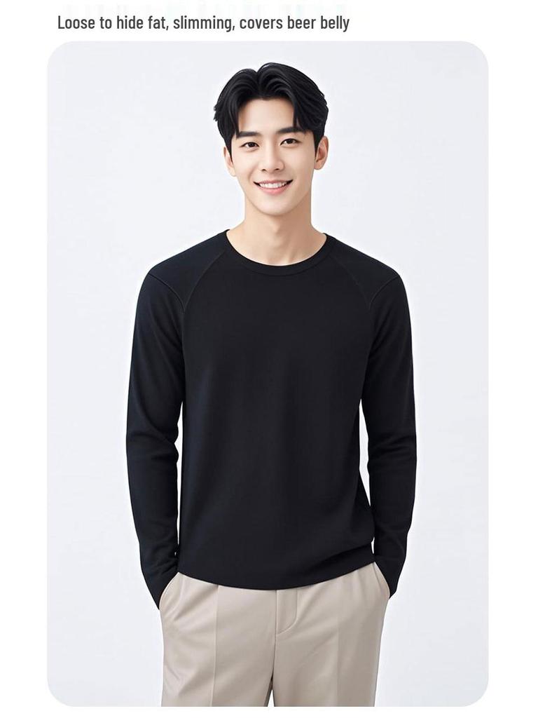 Men's Wool Air Layer Sporty Raglan T-Shirt - Warm Korean Style Cold-Proof Base Layer