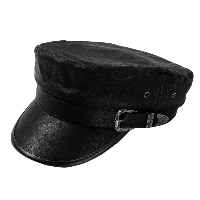 Женская осенне-зимняя модная универсальная кепка с плоским верхом, британская ретро-шляпа темно-синего цвета, черная кожаная шляпа, восьмиугольная шляпа