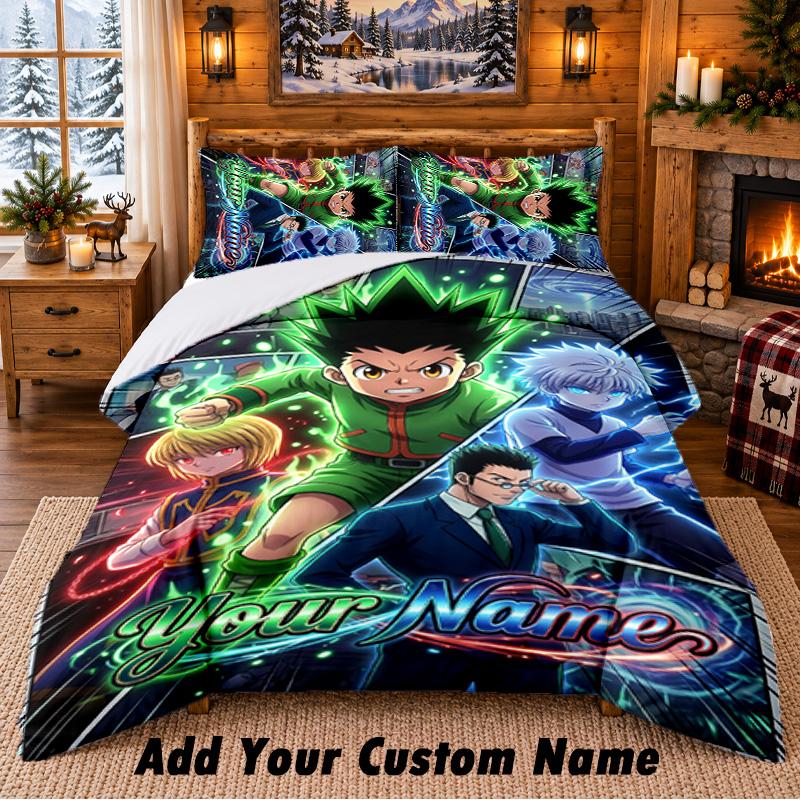Hunter × Hunter Custom Name 3Pcs Bedding Set 1 Bed Sheet 2 Pillowcases Bedroom Home Decor