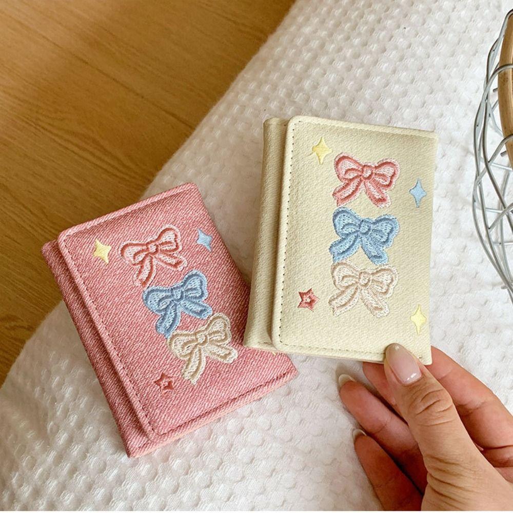 PU Leather Denim Coin Purse Embroidery Leather Card Holder Versatile Three Fold Wallet Girls