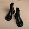 Korean Version of the New Round Head Medium Heel Thick Sole Large Size Medium Boots Women's Solid Color Non-slip Square Heel Zipper Autumn and Wint