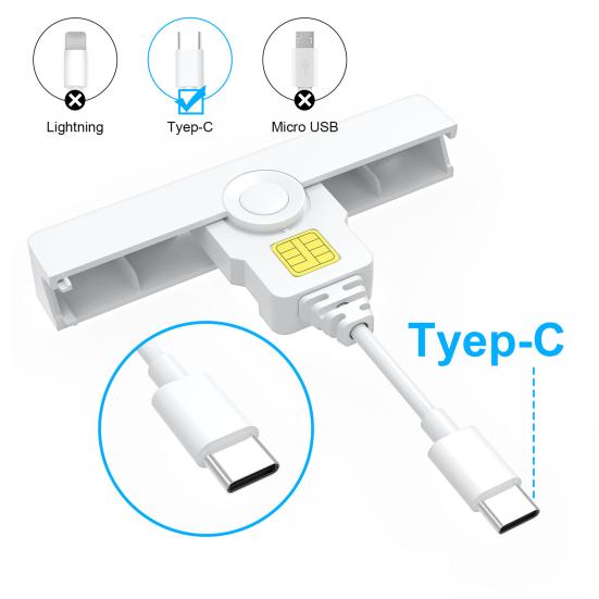 Смарт-кард-ридер Type-C USB 2.0 Plug-and-Play кард-ридер для Windows Портативный считыватель банковских чип-карт Легкий считыватель CAC ID-карт