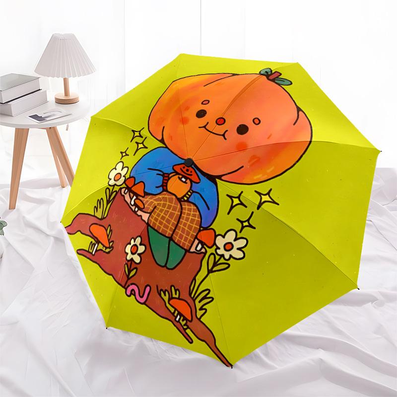 1pc Pumpkin FriendAutomatic Folding Umbrella, Portable Collapsible Design, Casual Outdoor Accessory, for All Seasons 066