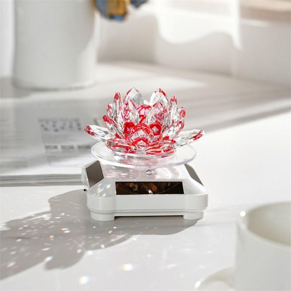 Solar Powered Rotating Crystal Lotus Figurine Car Air Fragrance Diffuser Balconies