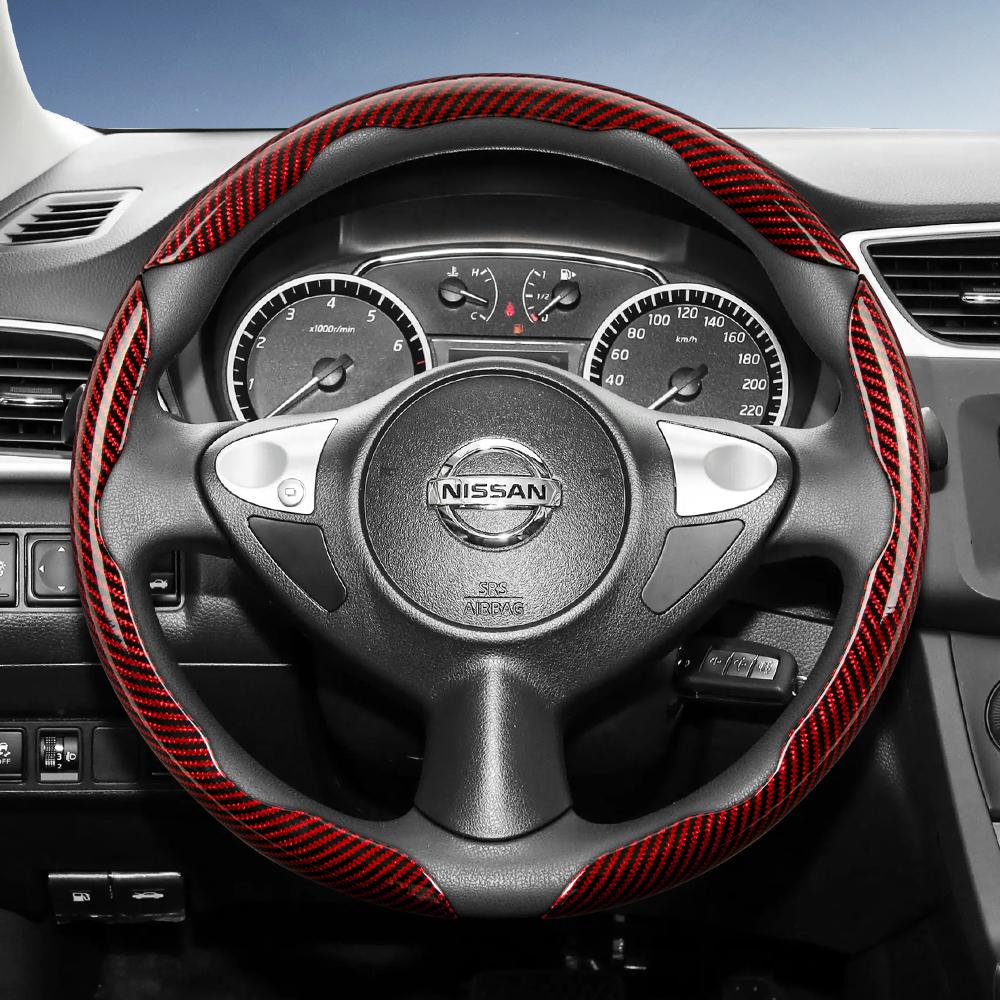 Подходит для Nissan Рулевое колесо с текстурой под карбон, с сегментированным дизайном и быстрой фиксацией, прочное, для Rogue X-Trail Kicks Qashqai Sentra