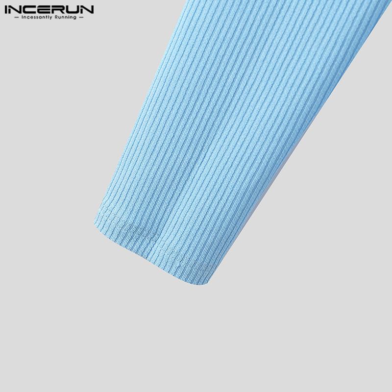 INCERUN Men Zipper High Neck Cold Shoulder Irregular Casual Skinny T-Shirts Tops