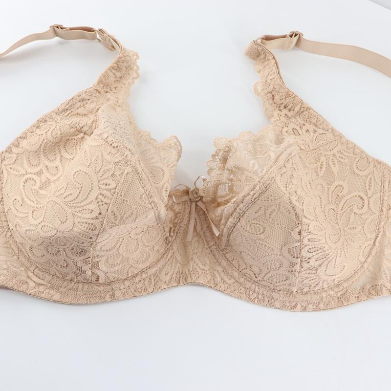 Women Full Cup Plus Size Bra Sexy Bow 3 Hooks Bras Breathable and Comfortable Lace with Wire Brassiere D E Cup
