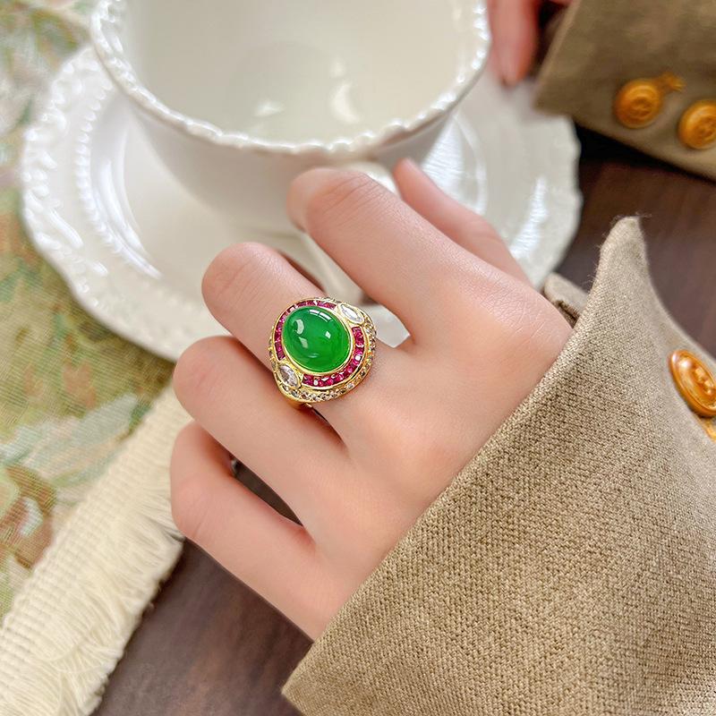 Exquisite Luxury Adjustable Oval Shaped Gemstone Ring Sparkling with Red Blue Accents Ideal for Fashion Forward Women Gift