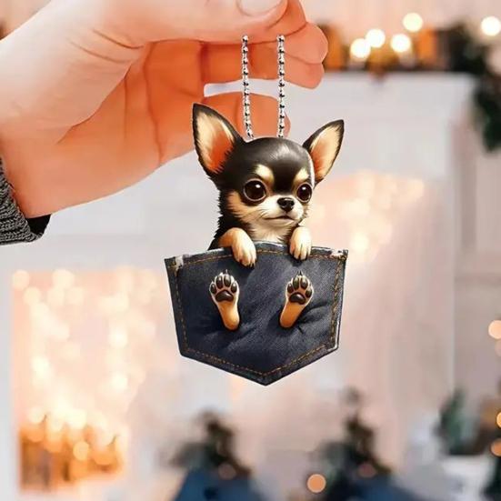 Dog Car Charms Adorable Acrylic Ornament Rearview Mirror Hanging Decor for Car Christmas Trees Decoration