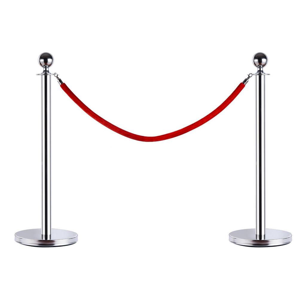 Queue Barriers Divider Delimitation Posts with Red Ropes Stainless Steel diameter 32 x 95CM Silver