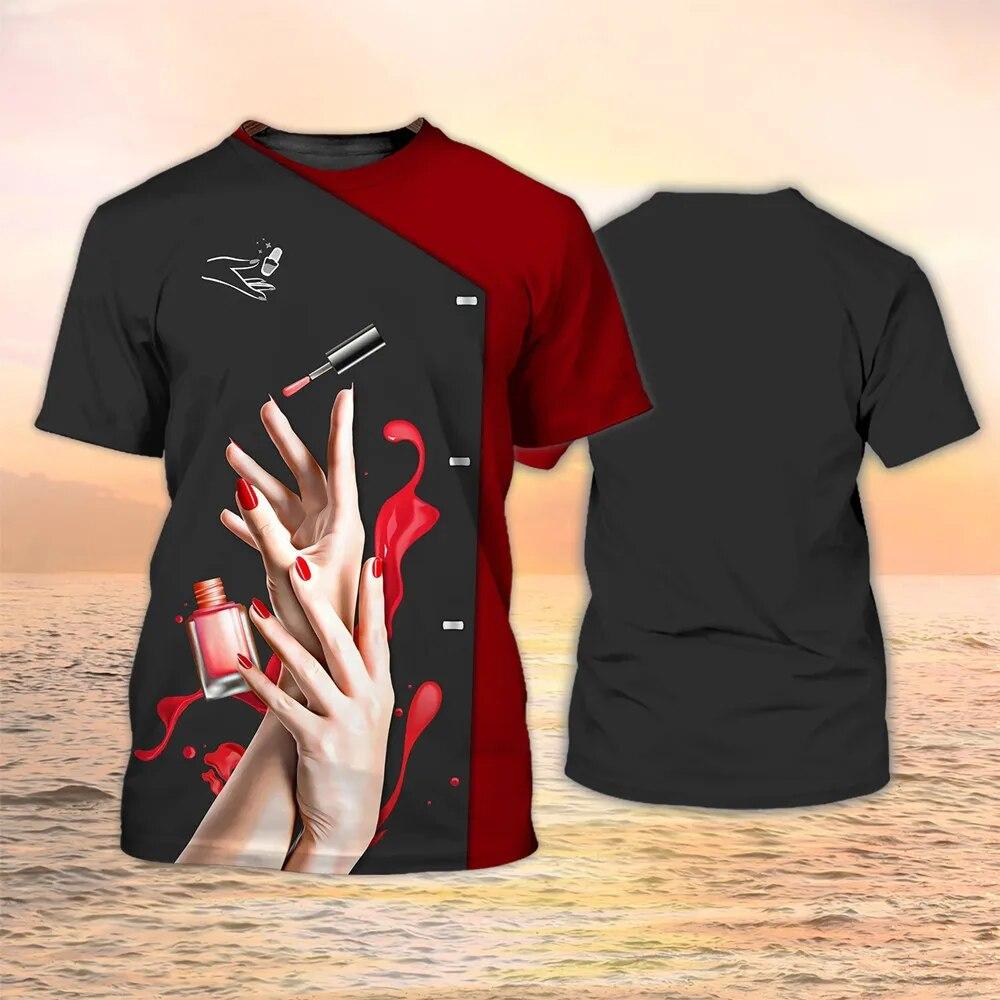 Newest Summer Fashion Women‘s T-shirt Nail Technician Personalized Tops 3d Print T Shirt Unisex Casual Nails Shirt Uniform