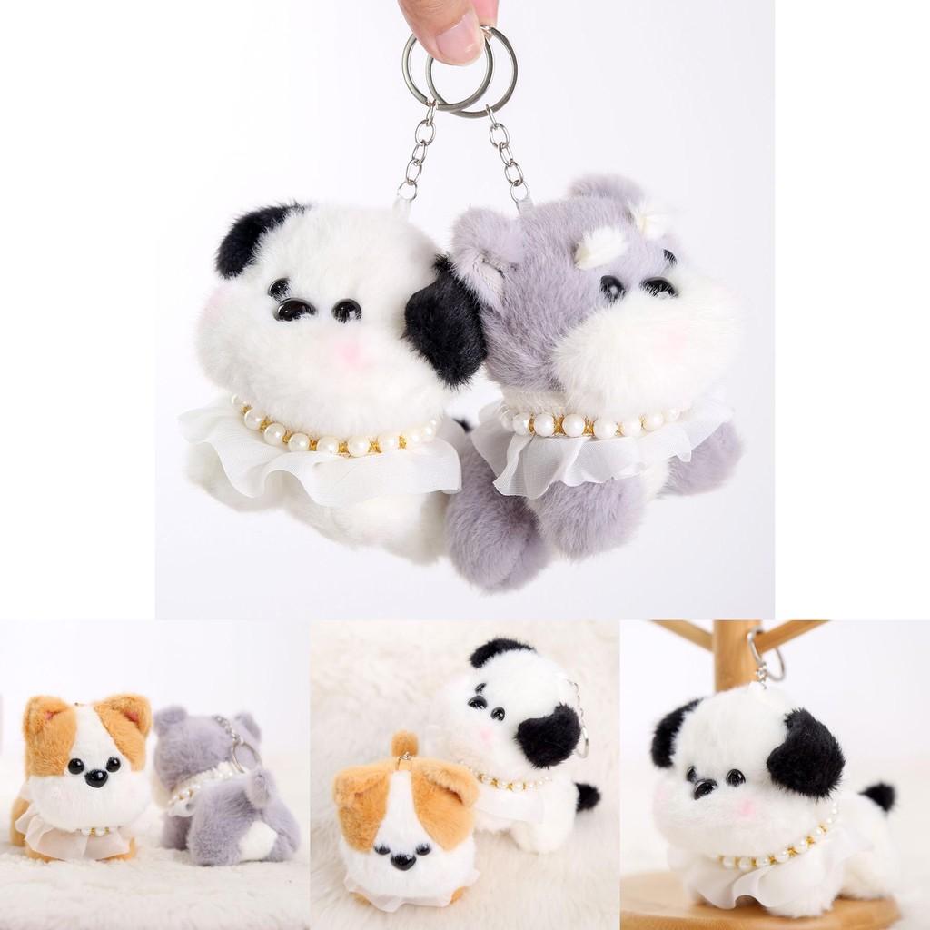 Plush Dog Keychain With Pearl Chain For Girls Gift And Bag Decoration